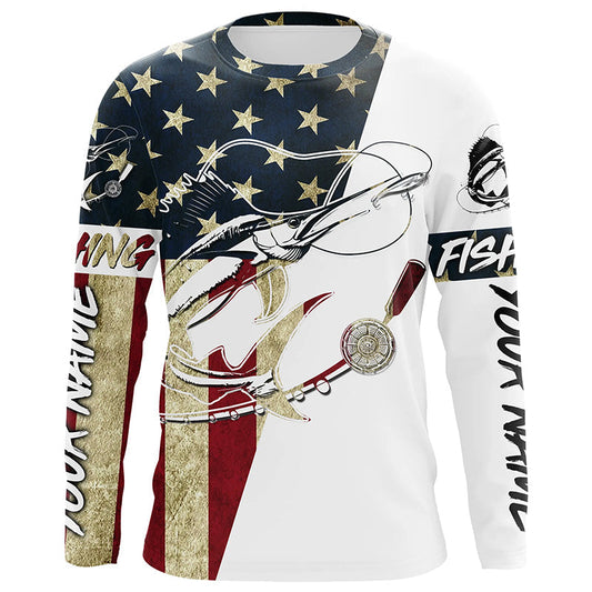Maxcorners Vintage American Flag Custom Sailfish Fishing Long Sleeve Shirts, Patriotic Sailfish Fishing Jerseys LM0501