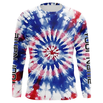 Maxcorners Custom Tie Dye American Flag Fishing Shirts, USA Patriotic Fishing Gifts Uv Protection LM0501