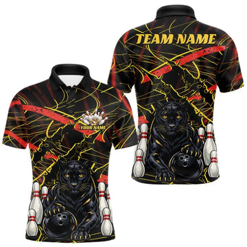 Maxcorners Custom Black, Gold And Red Claw Marks Panther Bowling Men Polo Team Shirt LM0409