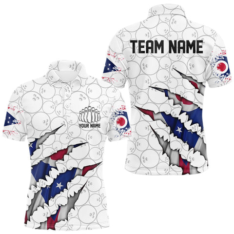 Maxcorners Custom Ohio Flag Bowling Team Polo Shirts For Men, Ohio Bowling League Shirt LM1109