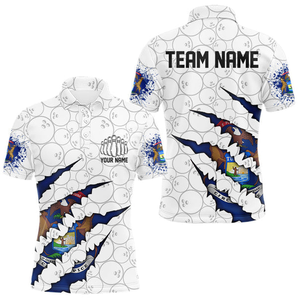 Maxcorners Custom Michigan Flag Bowling Team Polo Shirts For Men, Michigan Bowling League Shirt LM1109