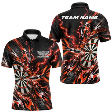 Maxcorners Custom Orange Tribal Lightning Dart Polo Shirt For Men, Dart Team Tournament Shirt LM1910