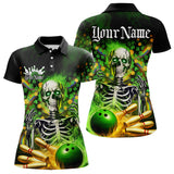 Maxcorners Custom Green Flame Skull Saint Patrick Day Bowling Polo & Quarter Zip Shirt For Men And Women, Shamrock Bowling