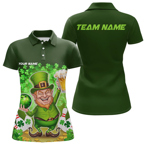 Maxcorners Funny Leprechaun And Beer Custom St Patricks Day Bowling Polo Shirts For Men And Women, Irish Bowling