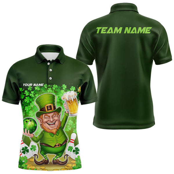 Maxcorners Funny Leprechaun And Beer Custom St Patricks Day Bowling Polo Shirts For Men And Women, Irish Bowling