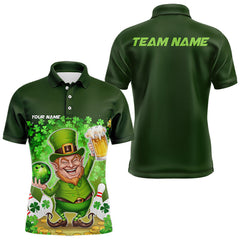 Maxcorners Funny Leprechaun And Beer Custom St Patricks Day Bowling Polo Shirts For Men And Women, Irish Bowling