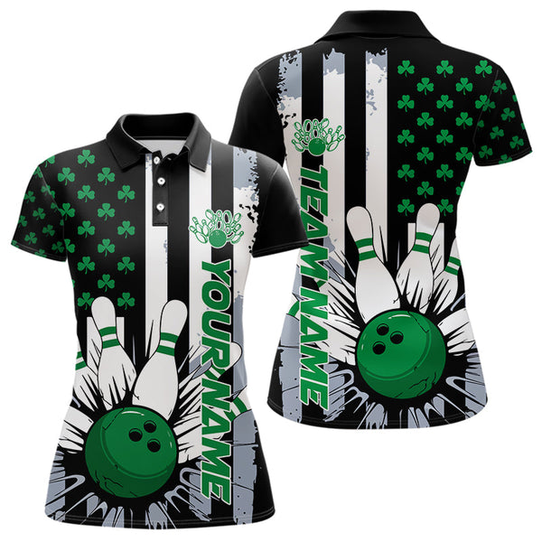 Maxcorners Custom Saint Patricks Bowling Polo Shirts For Men, Shamrock Flag Us Bowling Team Shirt