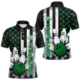 Maxcorners Custom Saint Patricks Bowling Polo Shirts For Men, Shamrock Flag Us Bowling Team Shirt