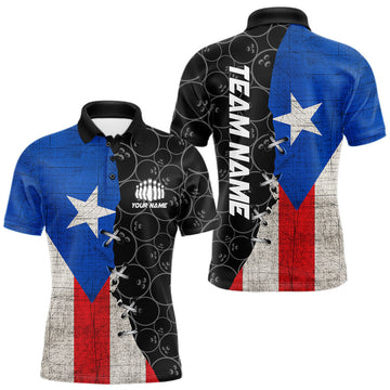Maxcorners Puerto Rico Flag Custom Bowling Team Shirts For Men, Patriotic Bowling League Shirt LM2602
