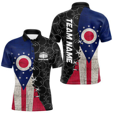 Maxcorners Ohio Flag Custom Bowling Team Shirts For Men, Patriotic Bowling League Shirt LM2602