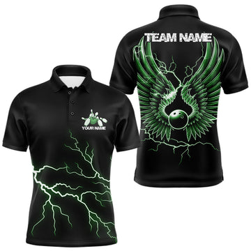 Maxcorners Custom Green Lightning Bowling Ball With Wings Bowling Men Team Shirt, Bowling Jerseys LM2602