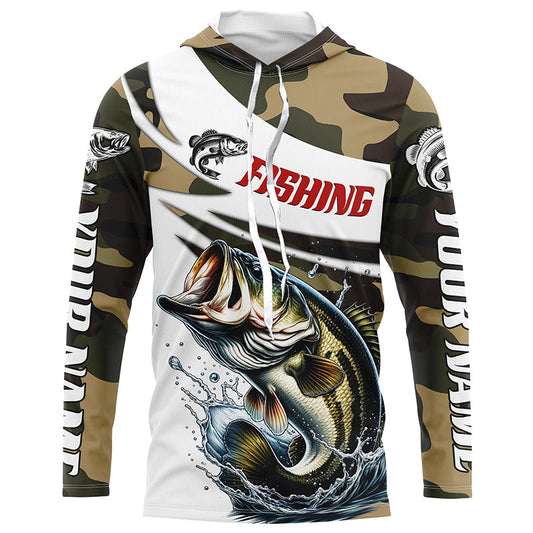 Maxcorners Custom Bass Long Sleeve Fishing Shirts, Personalized Bass Fishing Jerseys Camouflage LM0201