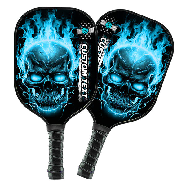 Maxcorners Custom Blue Flame Skull Pickleball Paddle Halloween Pickleball Gifts, Patriotic Pickleball Paddles