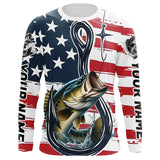 Maxcorners Us Flag Fish Hook Custom Patriotic Largemouth Bass Long Sleeve Fishing Shirts, Bass Fishing Jerseys MT2108