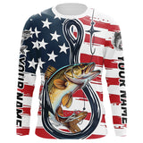 Maxcorners Us Flag Fish Hook Custom Patriotic Walleye Long Sleeve Fishing Shirts, Walleye Fishing Jerseys MT2108