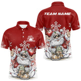 Maxcorners Custom Funny Santa Claus Christmas Bowling Men Polo Shirts, Xmas Bowling Team Shirt TU1011