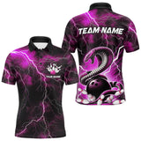 Maxcorners Pink Thunder Lightning Custom Cobra Snake Bowling Polo Shirts For Men, Bowling Team Shirt