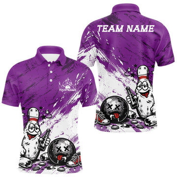Maxcorners Custom Funny Drunk Bowling Ball And Pins Bowling Shirts For Men, Women And Kid, Bowling And Beer Jerseys | Purple LM1705