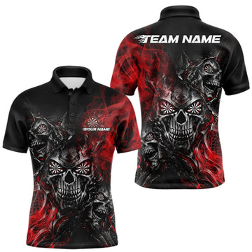 Maxcorners Custom Black And Red Flame Skull Dart Jersey Dart Team Men Polo Shirt Halloween Outfit LM1910