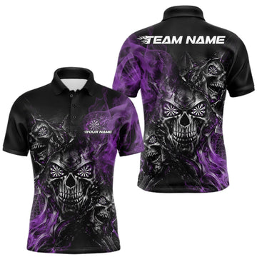 Maxcorners Custom Black And Purple Flame Skull Dart Jersey Dart Team Men Polo Shirt Halloween Outfit LM1910