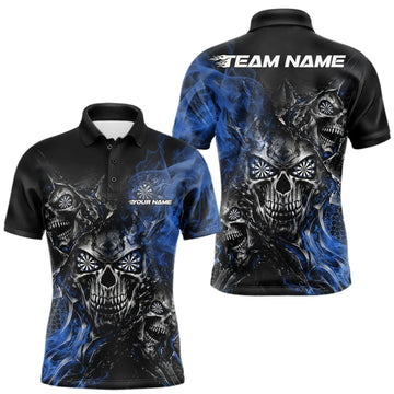 Maxcorners Custom Black And Blue Flame Skull Dart Jersey Dart Team Men Polo Shirt Halloween Outfit LM1910