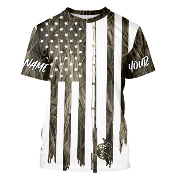 Maxcorners Custom Camouflage US Flag Fishing Rod Patriotic Fishing T-Shirts LM0501