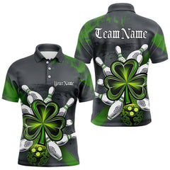 Maxcorners Custom Celtic Shamprock St Patricks Bowling Polo Team Shirts For Men, Lucky Bowling Jerseys