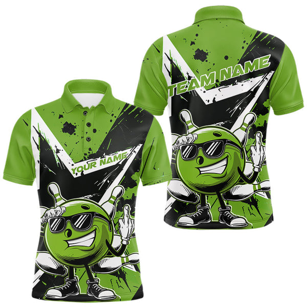 Maxcorners Custom Black And Green Star Funny Bowling Polo Shirts For Men, Bowling Tournament Shirt LM2206