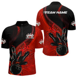 Maxcorners Custom Black And Red Flame Bowling Polo Shirt For Men, Bowling Team League Shirt MT1309