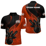 Maxcorners Custom Black And Orange Flame Bowling Polo Shirt For Men, Bowling Team League Shirt MT1309