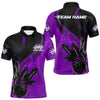 Maxcorners Custom Black And Purple Flame Bowling Polo Shirt For Men, Bowling Team League Shirt MT1309