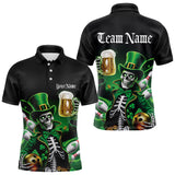 Maxcorners Custom Funny St Patricks Day Leprechaun Skull With Beer Bowling Team Polo Shirts Team Outfits