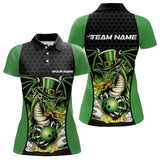 Maxcorners Custom Black And Green St Patrick Dragon Bowling Polo Shirts For Men, Lucky Dragon Bowling