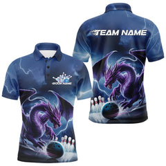 Maxcorners Custom Blue Thunder Lightning Purple Dragon Bowling Team Men Polo Shirts, Bowlers Outfit IPHW8915 LM193