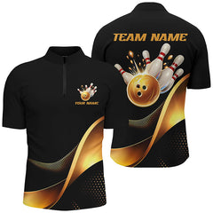 Maxcorners Black And Gold Bowling Ball And Pins Custom Bowling Shirts Bowling Team Tournament Jerseys