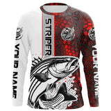 Maxcorners Striped Bass Fishing Red Camo Long Sleeve Fishing Shirts With Custom Name, Striper Fishing Jerseys LM2408