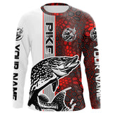 Maxcorners Pike Fishing Red Camo Long Sleeve Fishing Shirts With Custom Name, Pike 3D Fishing Shirts Jerseys LM2408