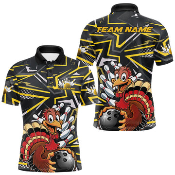 Maxcorners Custom Funny Turkey Bowling Jerseys, Yellow Thanksgiving Bowling Team Men Polo Shirt LM1203