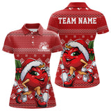 Maxcorners Custom Cute Funny Ladies Ver 5 Christmas Bowling Polo Shirts, Women Team Xmas Bowling Outfit MT1511