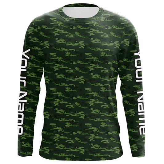 Maxcorners Largemouth Bass Fishing Camo Custom Long Sleeve Fishing Shirts, Bass Tournament Shirt LM0201