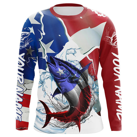Maxcorners Tuna Fishing American Flag Custom Performance Long Sleeve Fishing Shirts, Patriotic Fishing Gifts LM2408