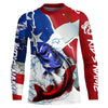 Maxcorners Bass Fishing American Flag Custom Performance Long Sleeve Fishing Shirts, Patriotic Fishing Gifts LM0201