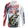 Maxcorners American Flag Bass Fishing Custom Long Sleeve Fishing Shirts, Patriotic Bass Fishing Jerseys LM0501