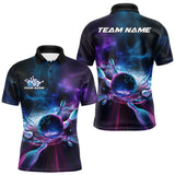 Maxcorners Custom Galaxy Bowling Polo Shirts For Men, Holographic Bowling Team Shirt LM2509