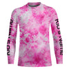 Maxcorners Pink Shibori Tie Dye Camo Long Sleeve Uv Protection Fishing Shirts, Personalized Fishing Jersey LM0201