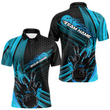 Maxcorners Custom Black And Blue Flame Bowling Jerseys, Bowling Team Polo Shirts For Men TU1609