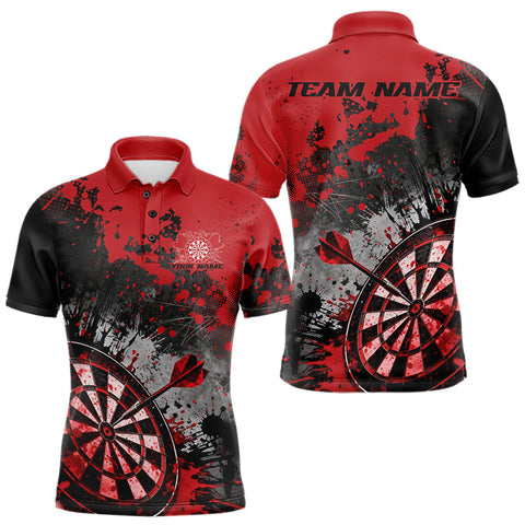 Maxcorners Custom Black And Red Splatter Dart Men Polo Shirt, Grunge Style Dart Team Jerseys LM1610