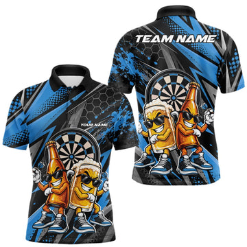 Maxcorners Custom Black And Blue Beer Bottle And Beer Pitcher Funny Dart Buddies Men Polo Shirt LM1910