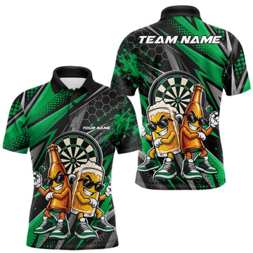 Maxcorners Custom Black And Green Beer Bottle And Beer Pitcher Funny Dart Buddies Men Polo Shirt LM1910