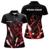 Maxcorners Custom Black And Red Flame Skeleton Bowling Polo Shirts For Men, Skull Bowling Jerseys